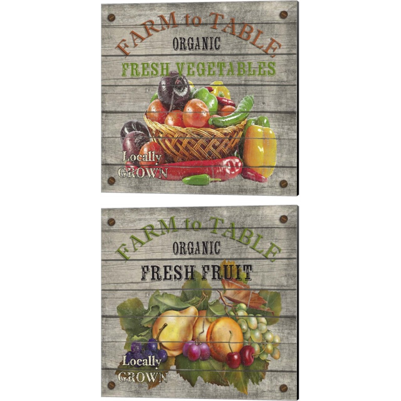 Farm to Table - Fresh Vegetables & Fruit by Jean Plout 14" x 14" Canvas Wall Art (Set of 2)